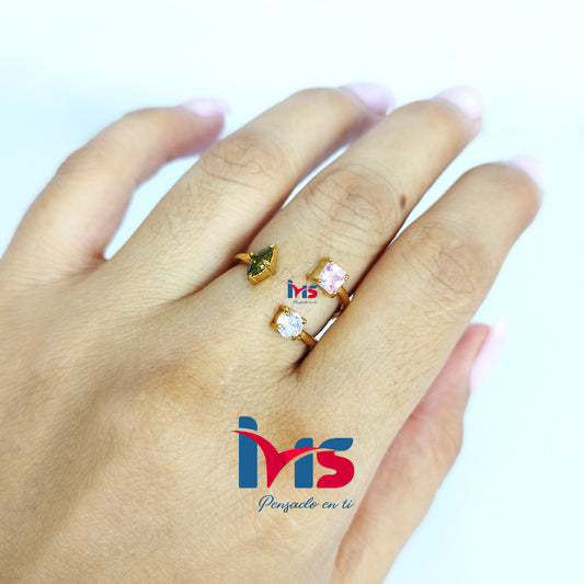 Anillo Trío Brillante de Acero 316L Premium, Enchapado en Oro con Recubrimiento PVD