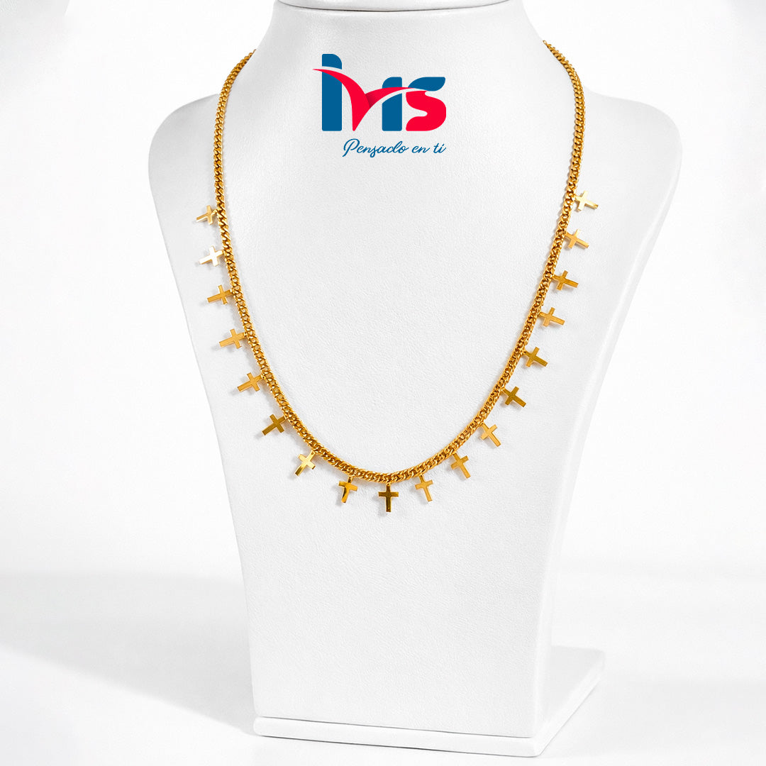 ✨ Collar de Cruces Múltiples en Acero Inoxidable 304 – Acabado Dorado.
