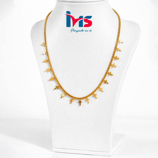 ✨ Collar de Cruces Múltiples en Acero Inoxidable 304 – Acabado Dorado.