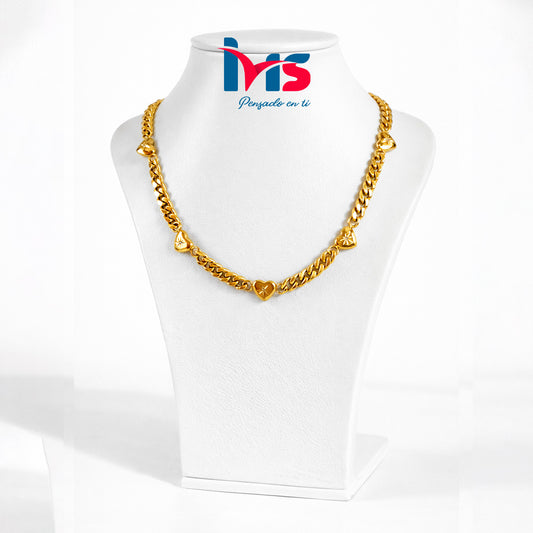 ✨ Collar de Cadena con Dijes de Corazón – Acero Quirúrgico 316L Enchapado en Oro - Waterproof.
