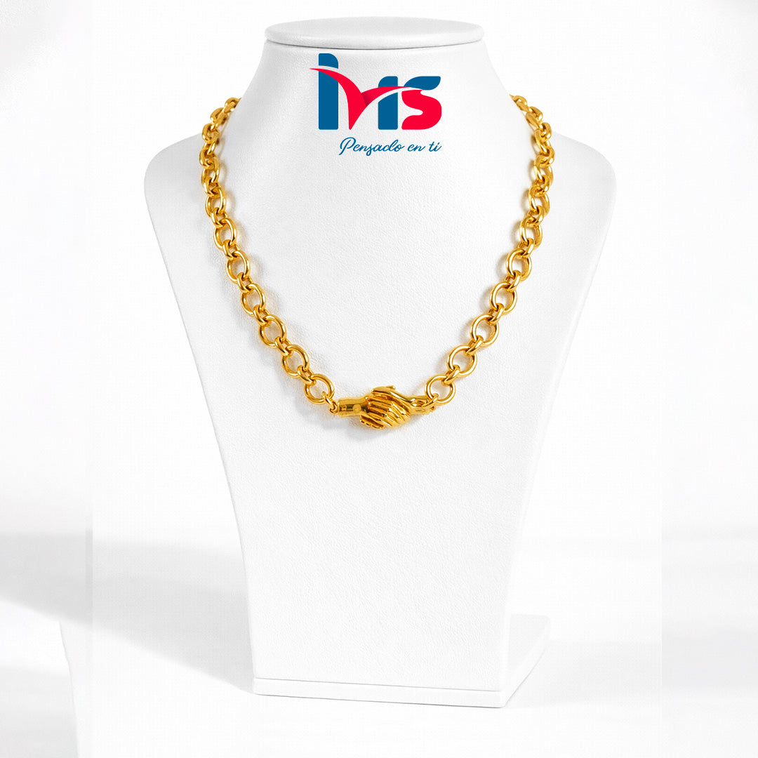 ✨ Collar de Cadena Gruesa con Broche Manos Entrelazadas – Acero Quirúrgico 316L Enchapado en Oro 18K Waterproof