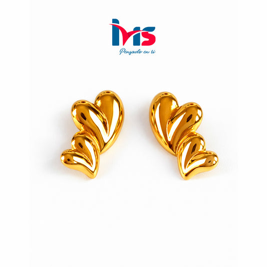 Aretes Corazón Doble Dorado - Acero Quirúrgico 316L Waterproof.