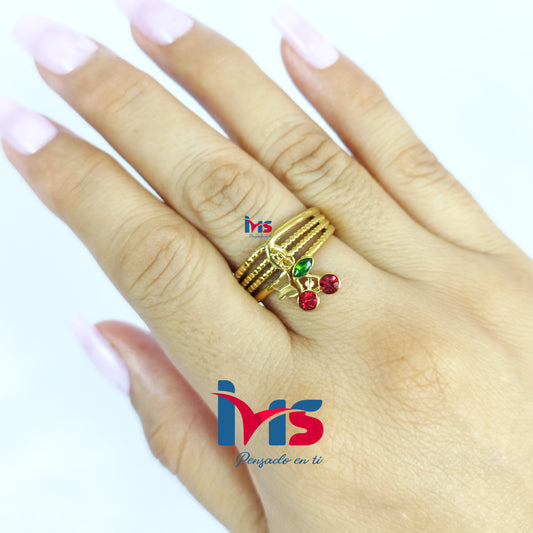 Anillo Cereza Ajustable | Acero 316L Premium, Enchapado en Oro y Recubrimiento PVD
