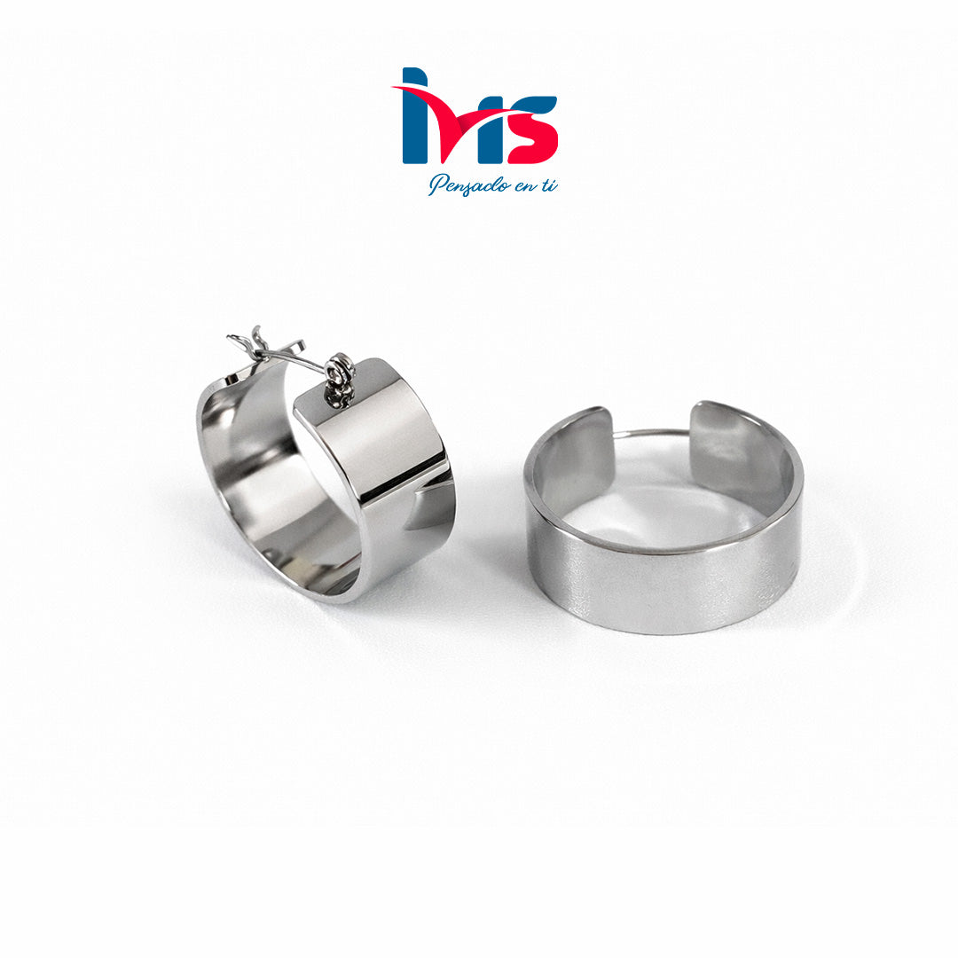Aretes Argolla Ancha Plateada – Acero Quirúrgico 316L Waterproof