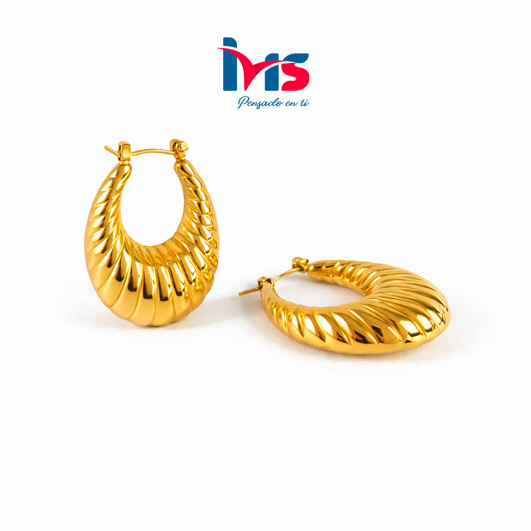 Aretes tipo argolla texturizada en acero quirúrgico 316L Waterproof