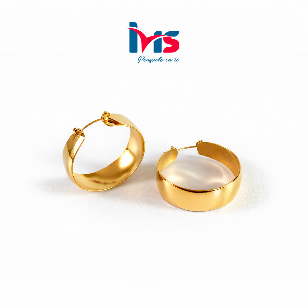 Aretes Argolla Ancha Dorada – Acero Quirúrgico 316L Waterproof
