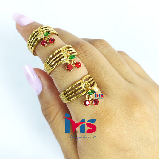 Anillo Cereza Ajustable | Acero 316L Premium, Enchapado en Oro y Recubrimiento PVD
