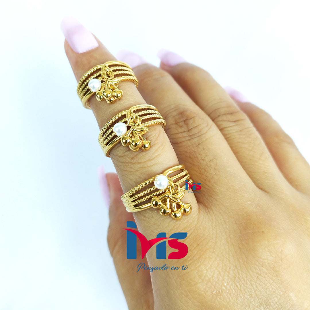 Anillo Perla y Esferas Ajustable | Acero 316L Premium, Enchapado en Oro y Recubrimiento PVD