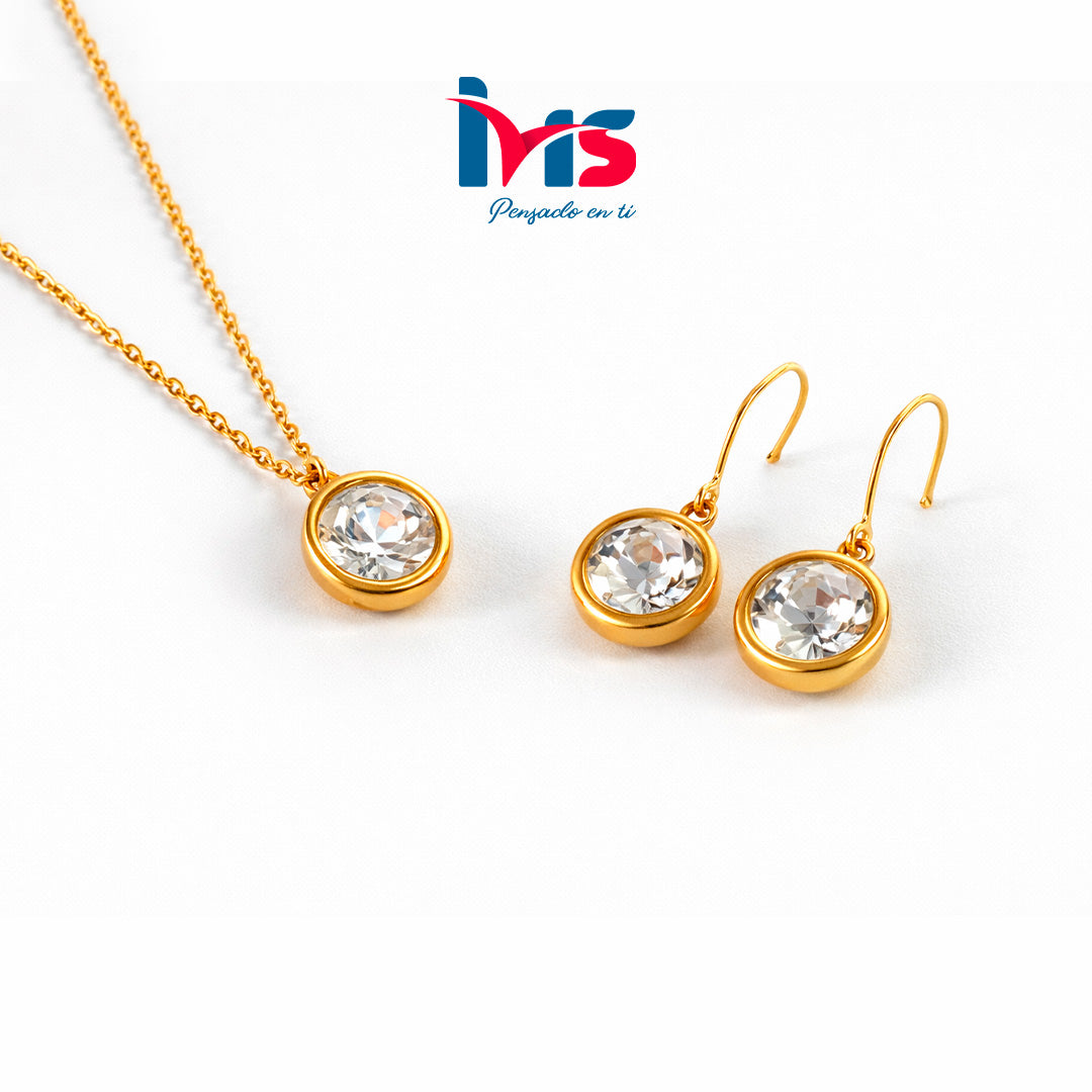 ✨ Set de Collar y Aretes con Zirconia – Acero Quirúrgico 316L Waterproof