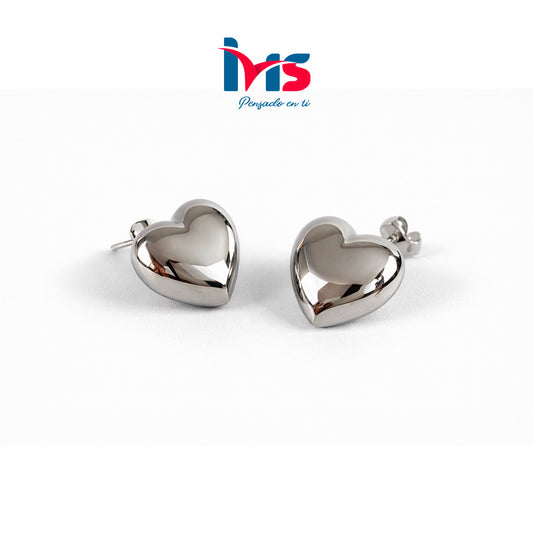 Aretes Corazón Acero Quirúrgico 316L Waterproof – Diseño Espejo