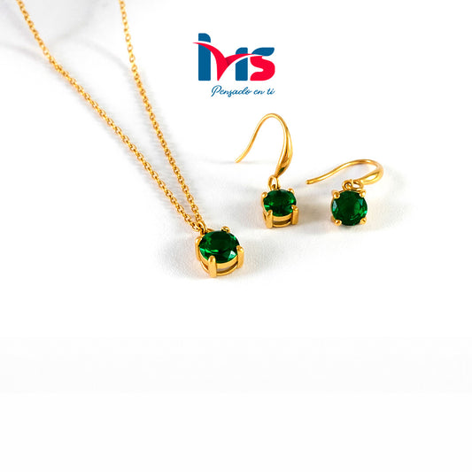 Set de Collar y Aretes con Piedra Verde – Acero Quirúrgico 316L Waterproof