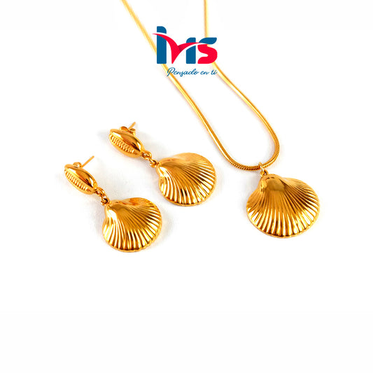 Set de Collar y Aretes Concha Dorada – Acero Quirúrgico 316L Waterproof