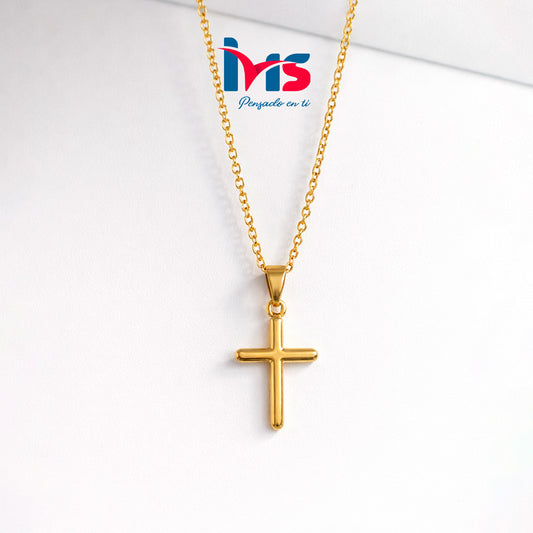 ✨ Collar Cruz Dorada en Acero Inoxidable 304.