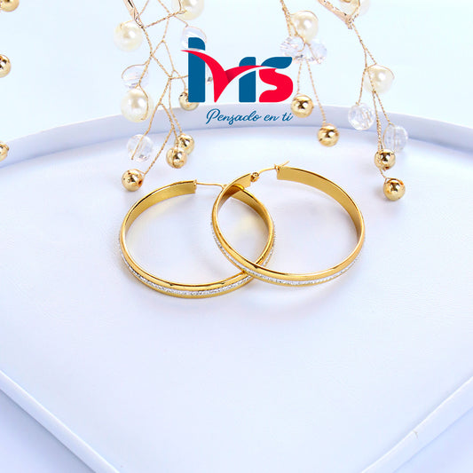 Argollas Doradas con Zircones – Acero Quirúrgico 316L- Waterproof