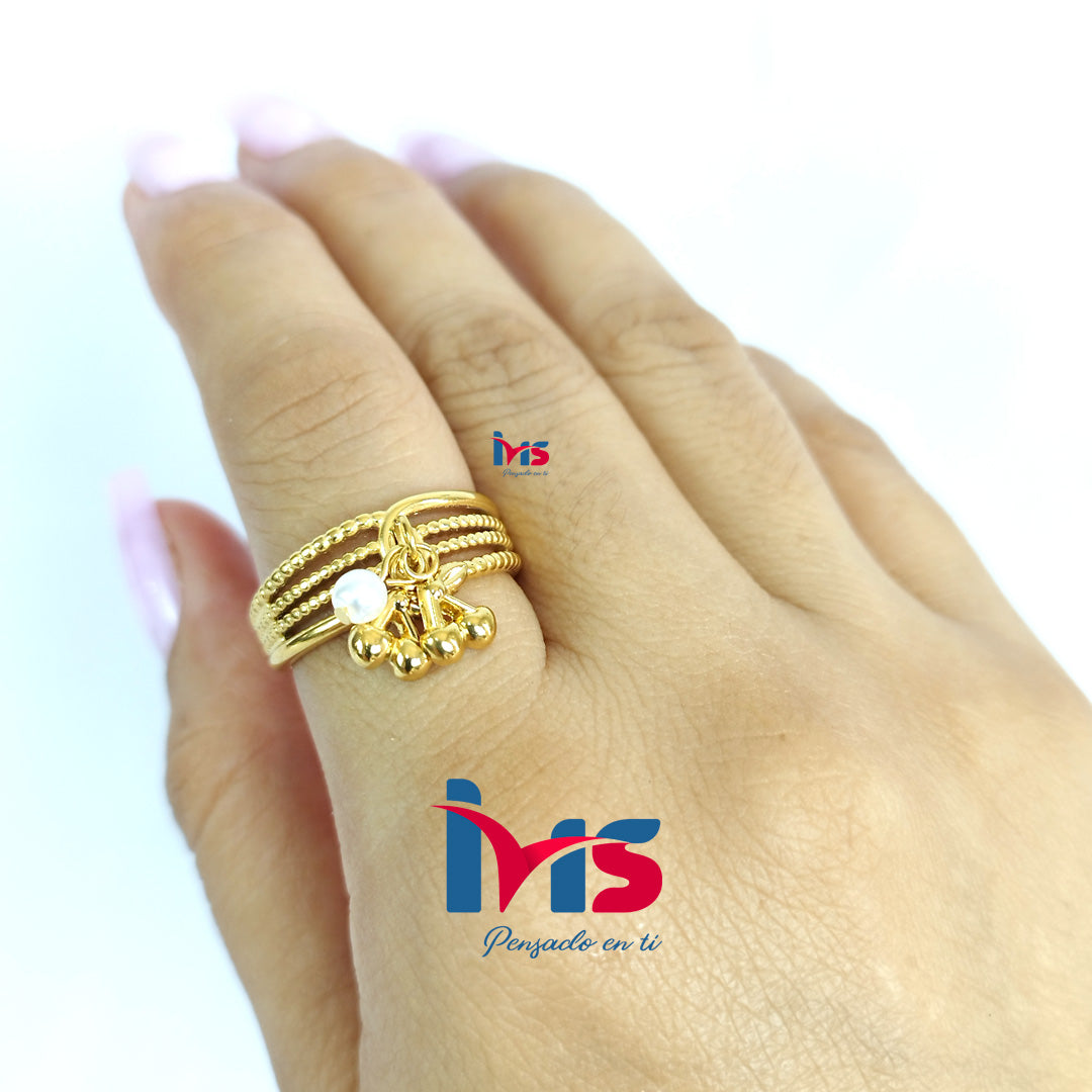 Anillo Perla y Esferas Ajustable | Acero 316L Premium, Enchapado en Oro y Recubrimiento PVD