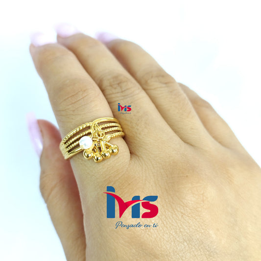 Anillo Perla y Esferas Ajustable | Acero 316L Premium, Enchapado en Oro y Recubrimiento PVD