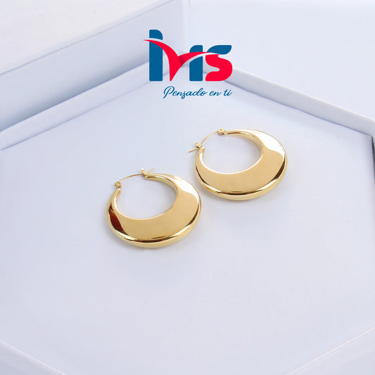 Aretes Tipo Argolla de Acero Quirúrgico 316L Waterproof – Diseño Media Luna Dorado Elegante