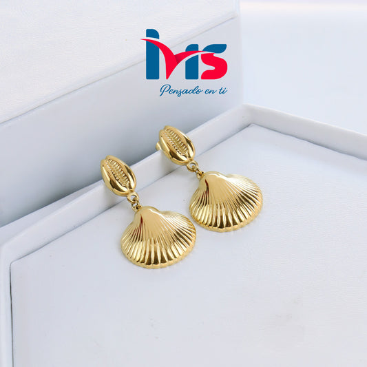 Aretes Colgantes de Acero Quirúrgico 316L Waterproof – Diseño Concha Dorada