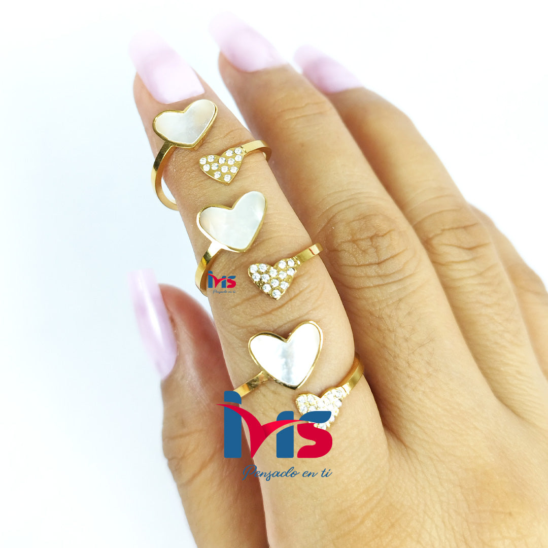 Anillo Corazones Ajustable | Acero 316L Premium, Enchapado en Oro y Recubrimiento PVD