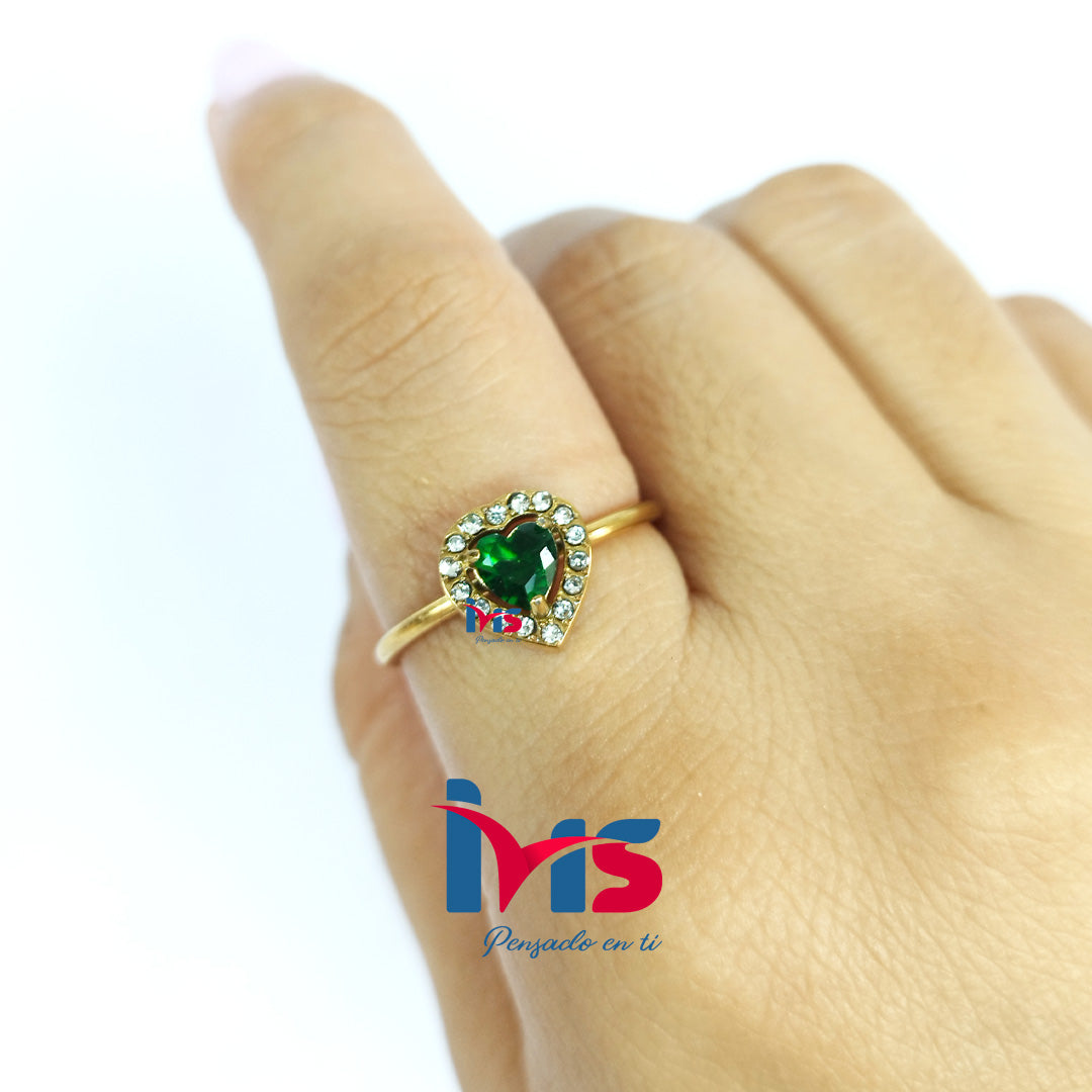 Anillo Corazón Esmeralda Ajustable | Acero 316L Premium, Enchapado en Oro y Recubrimiento PVD