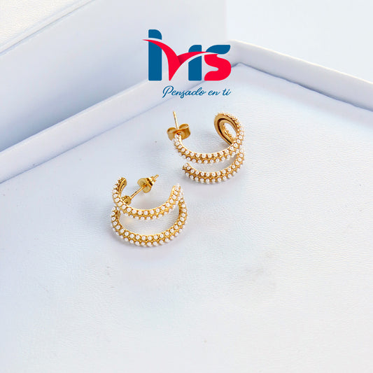 Aretes Tipo Argolla de Acero Inoxidable 304 Waterproof – Doble Media Luna con Perlas Elegante.