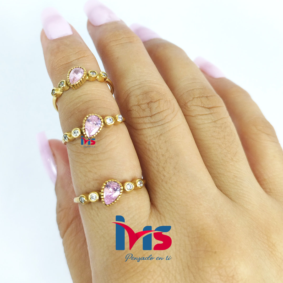 Anillo Gota Rosa Ajustable | Acero 316L Premium, Enchapado en Oro y Recubrimiento PVD