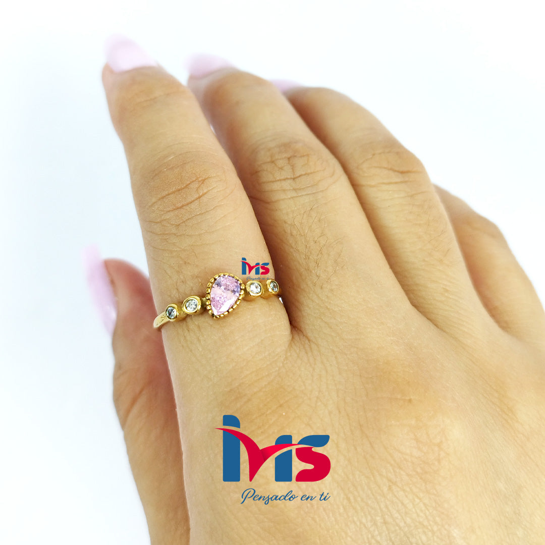 Anillo Gota Rosa Ajustable | Acero 316L Premium, Enchapado en Oro y Recubrimiento PVD