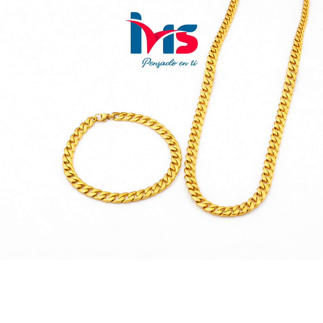 Set de Cadena y Pulsera Dorada – Acero Inoxidable 304