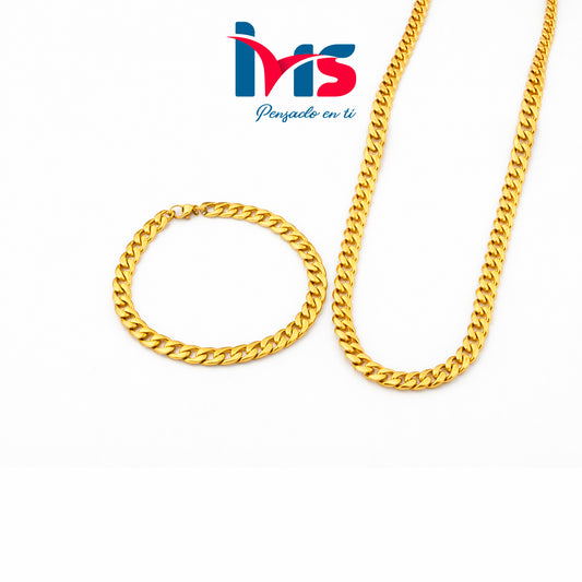 Set de Cadena y Pulsera Dorada – Acero Inoxidable 304