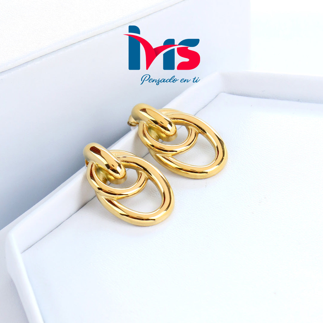 Aretes de Acero Quirúrgico 316L Waterproof – Diseño Eslabones Ovalados Dorados.