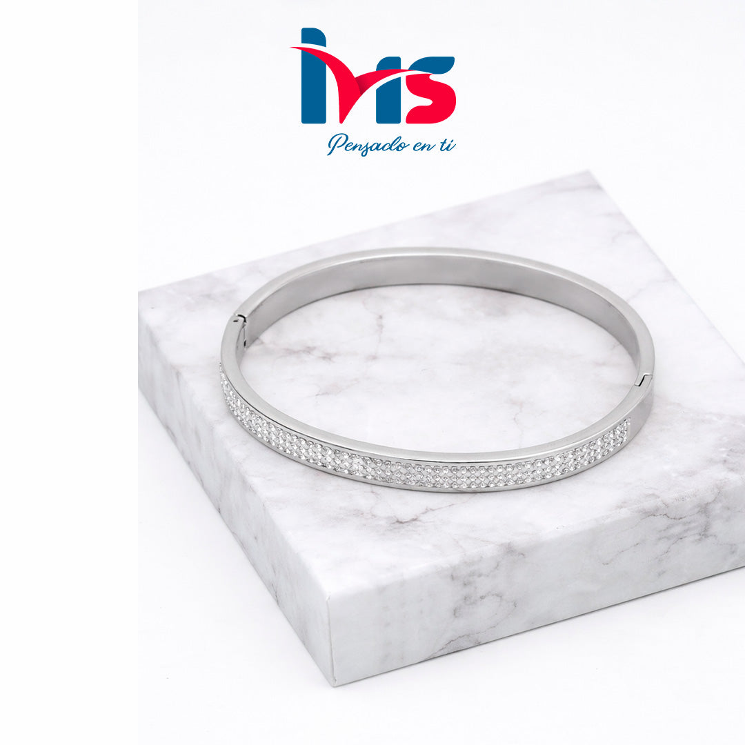 Pulsera rígida de acero inoxidable 304 con cristales