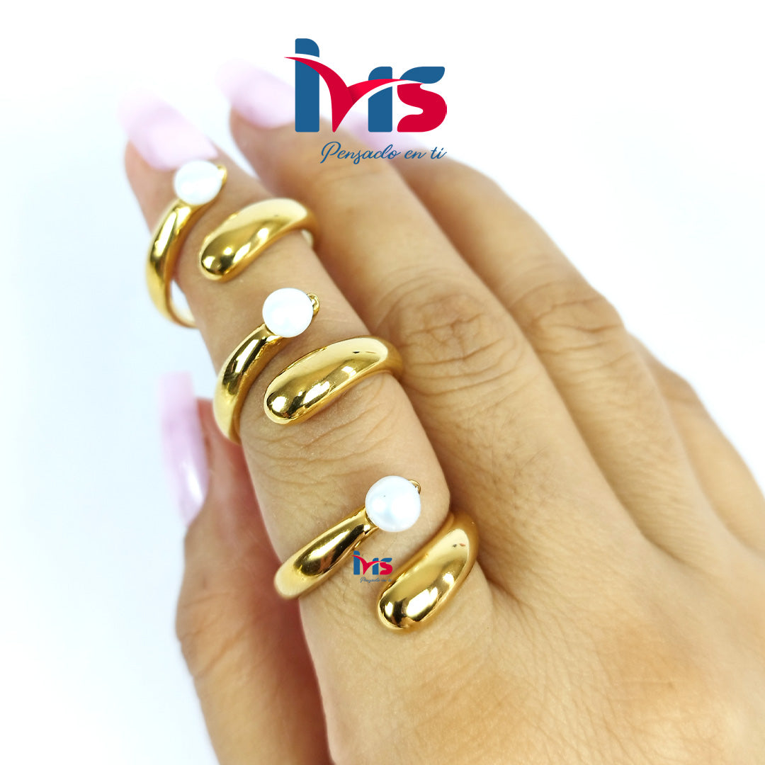Anillo Perla Dorada Ajustable | Acero 316L Premium con Recubrimiento PVD