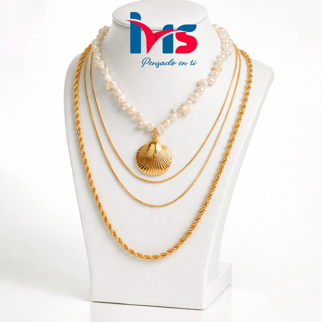 Collar Multicapa con Perlas Naturales – Acero Quirúrgico 316L Waterproof