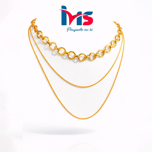 Collar Doble Dorado de Eslabones y Cadena Fina – Acero Quirúrgico 316L Waterproof