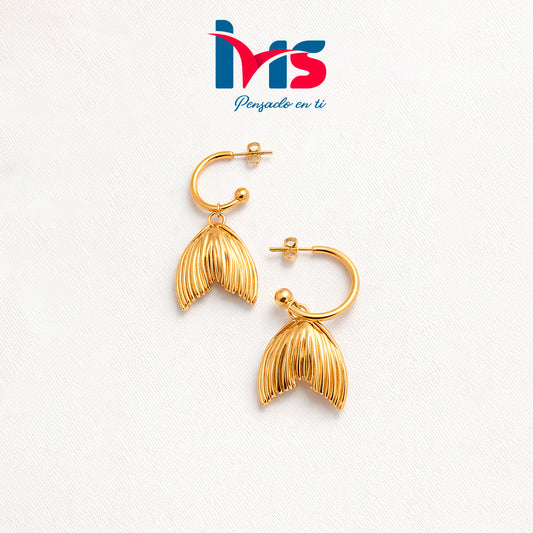 Aretes de Aro con Colgante Texturizado en Acero Quirúrgico 316L Enchapado en Oro – Waterproof