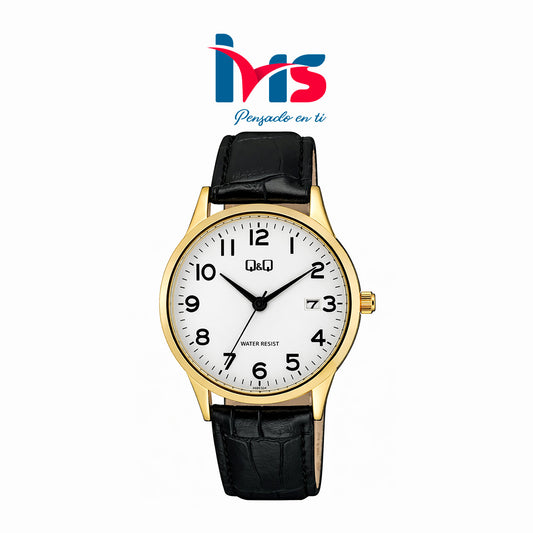 ⌚ Reloj Q&Q Original A482J104Y para Hombre – Clásico Dorado con Correa Negra