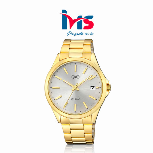 ⌚ Reloj Q&Q Original A484J001Y para Hombre – Dorado Elegante con Esfera Plateada