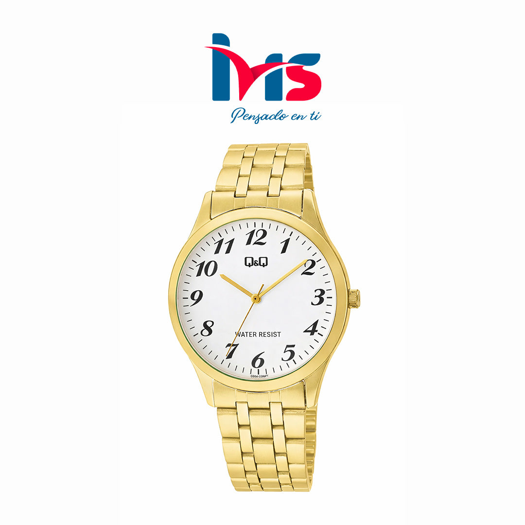 Reloj Original Q&Q C00A-002PY para Hombre Dorado con Esfera Blanca