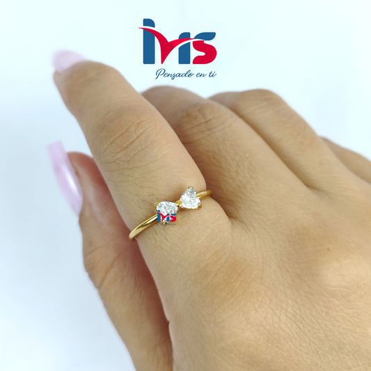 Anillo Doble Corazón Elegance de Acero 316L Premium, Enchapado en Oro con Recubrimiento PVD