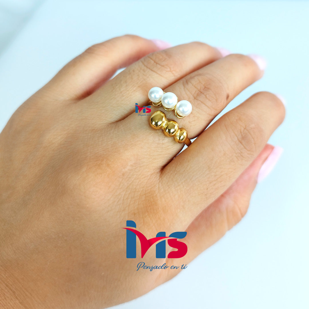 Anillo Perla Elegance de Acero 316L Premium, Enchapado en Oro con Recubrimiento PVD