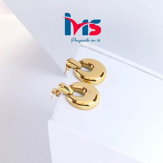 Aretes de Acero Quirúrgico 316L Waterproof – Diseño Aro Geométrico Dorado.