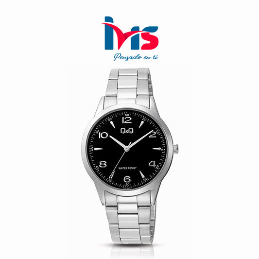 ⌚ Reloj Original Q&Q C10A-042PY para Hombre – Acero Plateado con Esfera Negra