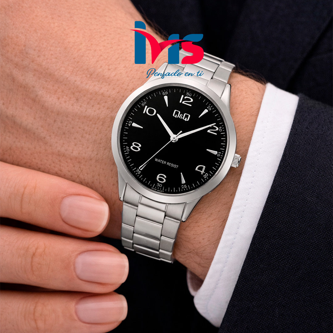 ⌚ Reloj Original Q&Q C10A-042PY para Hombre – Acero Plateado con Esfera Negra