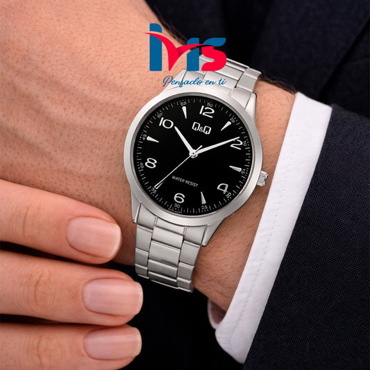 ⌚ Reloj Original Q&Q C10A-042PY para Hombre – Acero Plateado con Esfera Negra