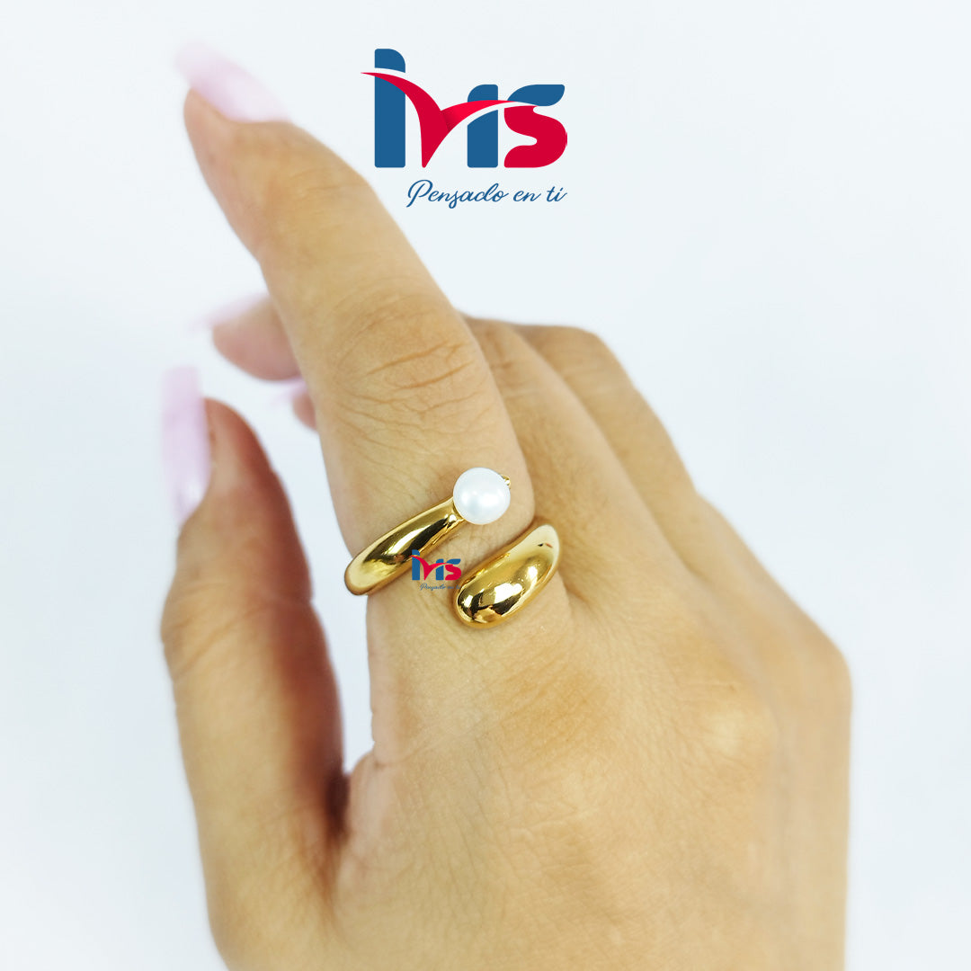 Anillo Perla Dorada Ajustable | Acero 316L Premium con Recubrimiento PVD