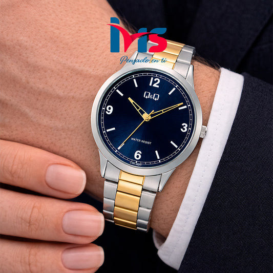⌚ Reloj Original Q&Q C10A-056PY para Hombre – Bicolor con Esfera Azul