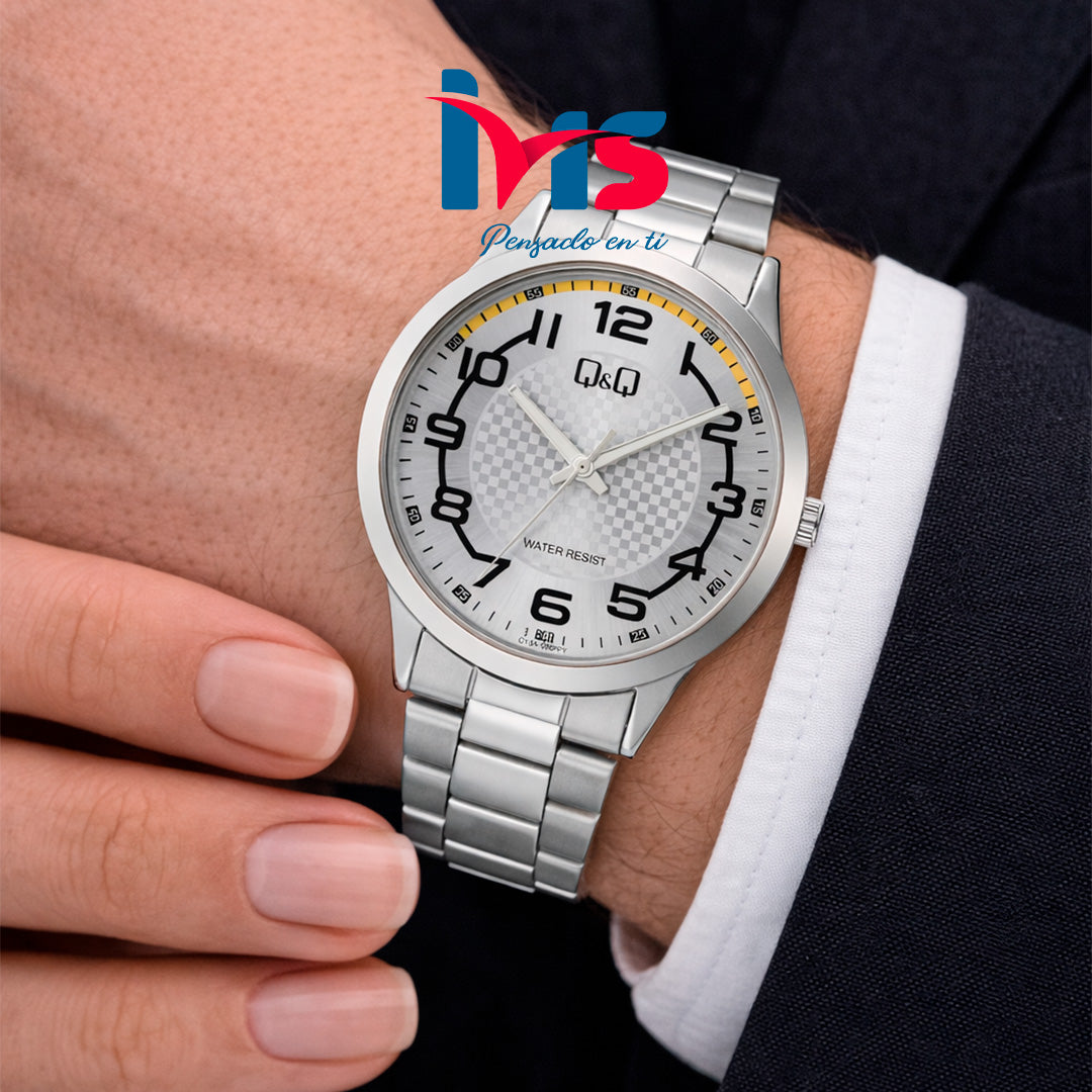 ⌚ Reloj Original Q&Q C10A-068PY para Hombre – Acero Plateado Clásico