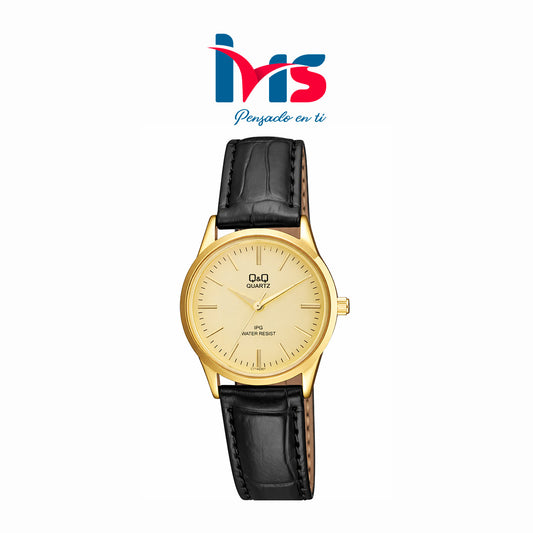 ⌚ Reloj Q&Q C215J100Y para Mujer – Dorado con Correa Negra