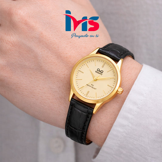 ⌚ Reloj Q&Q C215J100Y para Mujer – Dorado con Correa Negra