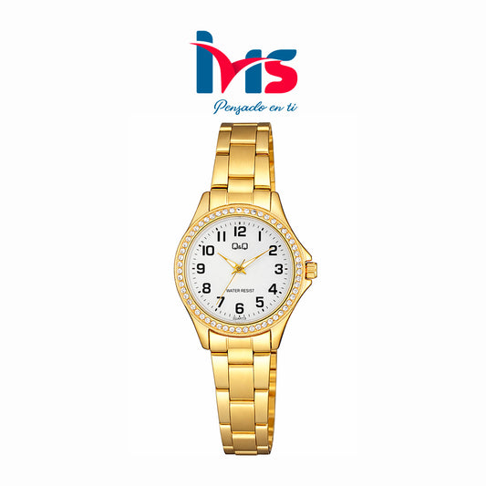 ⌚ Reloj Q&Q C223J004Y para Mujer – Dorado con Esfera Blanca